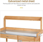 costoffs Potting Bench Wood Garden Potting Table with Cabinet and and Drawers Outdoor Metal Surface Work Bench for Greenhouse with Hooks and Shelf Wood
