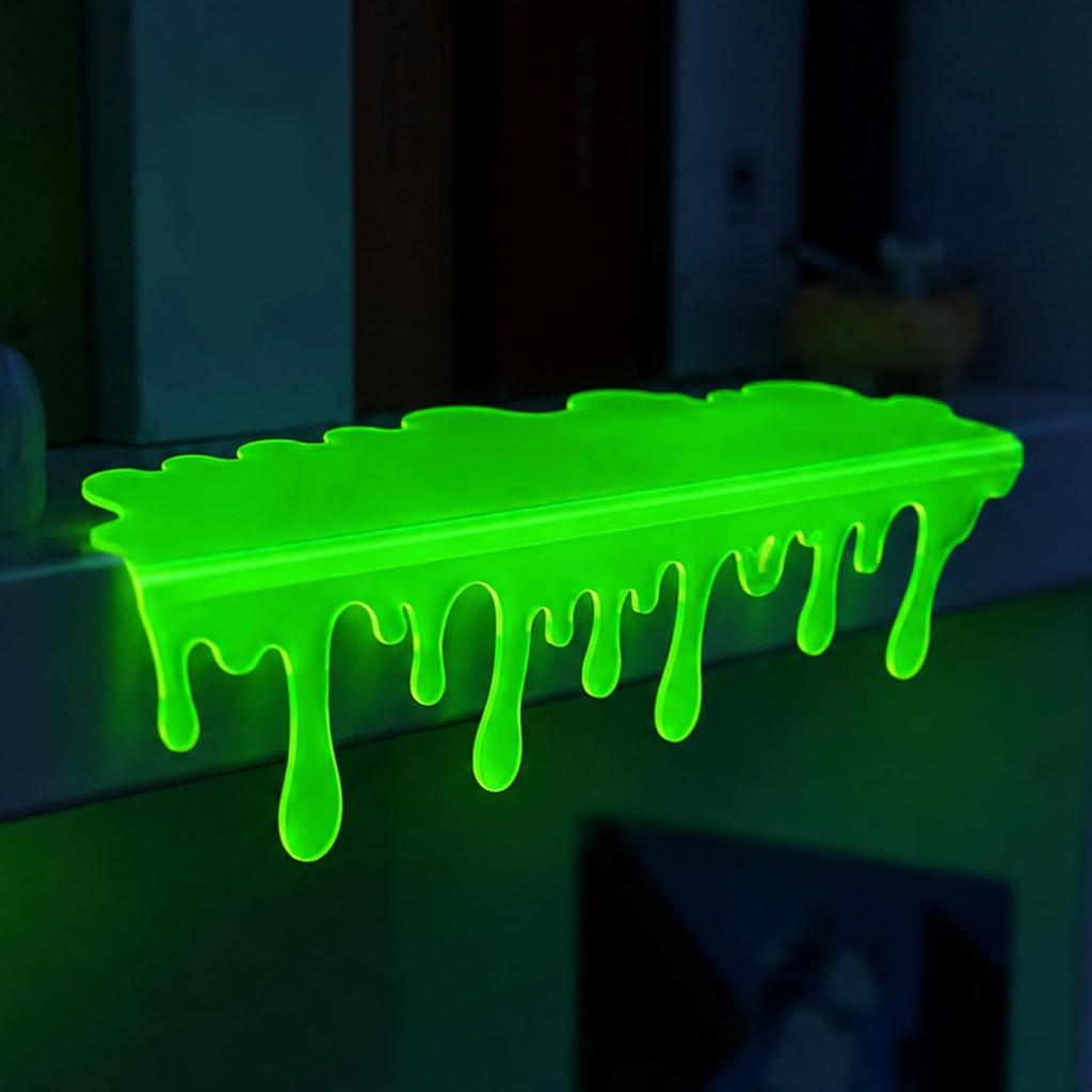 Fluorescent Dripping Shelf Decoration, 8 Inch Acrylic Shelf Drip Accent for Gaming Room & Desk Setup, Glow Effect Shelf Decor for Collectibles, Sneaker Wall, LED Display Shelf (Green)