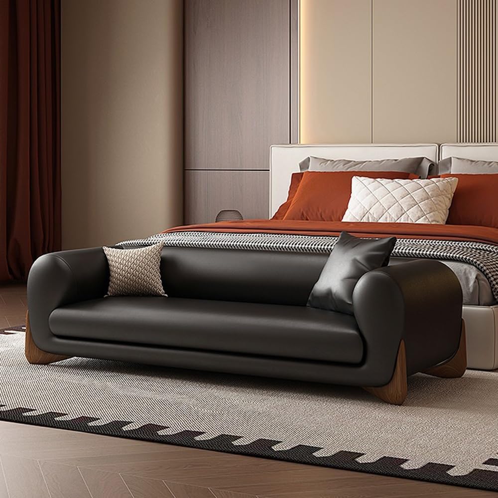 Modern Bed End Stool Light Luxury Leather Sofa Bench Bedroom Clothing Store Cloakroom Bedside Entryway(Off-White,Large)