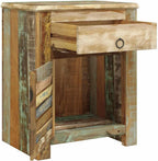 Antique Reclaimed Wood End Table with 1 Drawer and 1 Door, Rustic Nightstand for Living Room or Bedroom, Handmade Storage Cabinet with Vintage Style