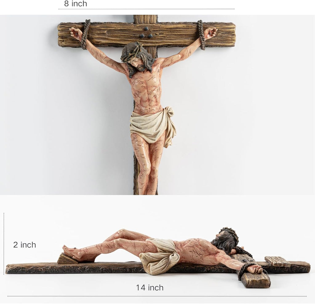 DevotedWalls 14" H Catholic Realistic Crucifix for Wall,Hand Painted Jesus Christ Wall Cross,Bloody Jesus on Crucifix,Realistic Jesús Chirst Cross for Church,Chapels and Home(Hand Painted in Full Color)
