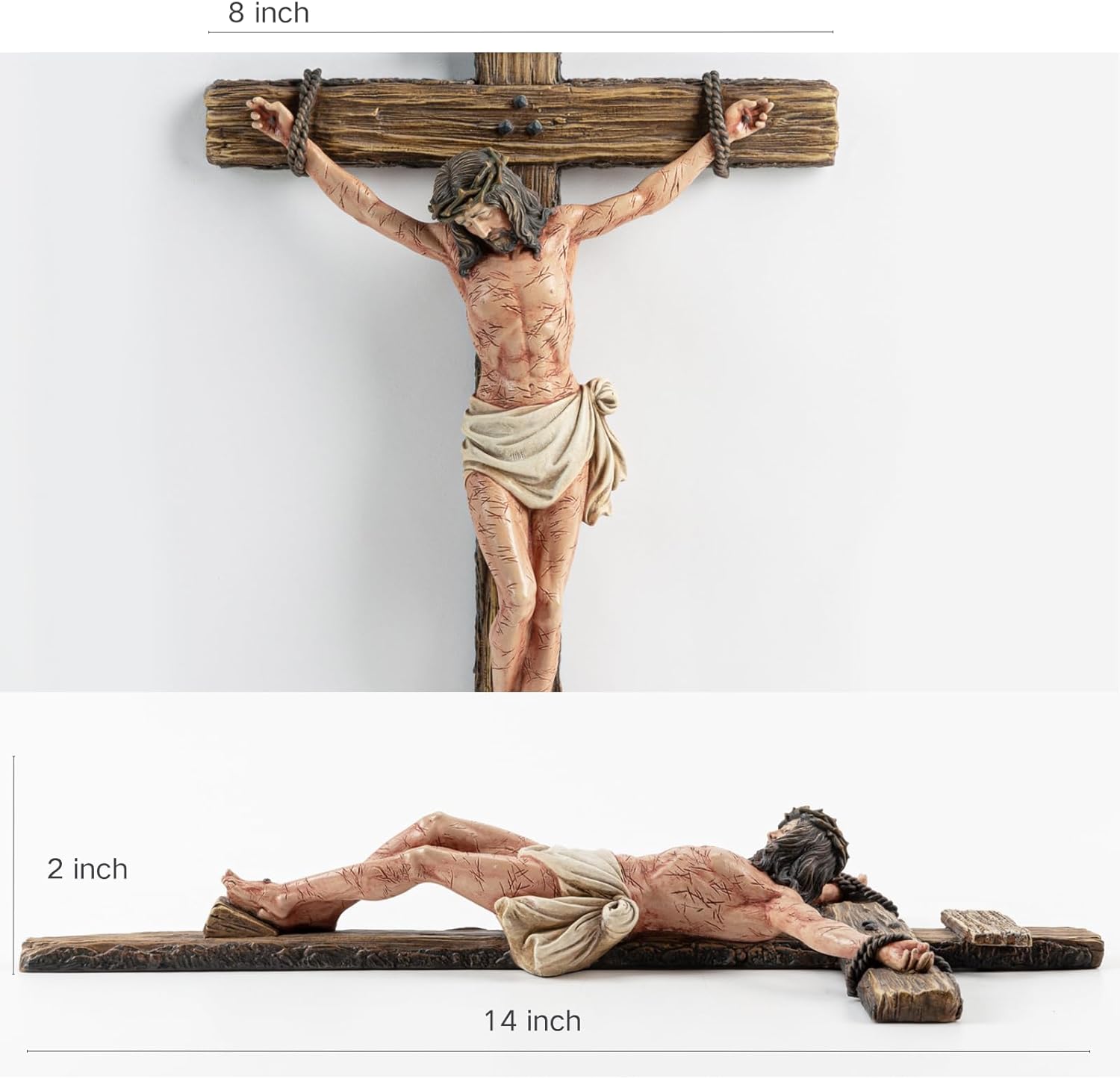 DevotedWalls 14" H Catholic Realistic Crucifix for Wall,Hand Painted Jesus Christ Wall Cross,Bloody Jesus on Crucifix,Realistic Jesús Chirst Cross for Church,Chapels and Home(Hand Painted in Full Color)
