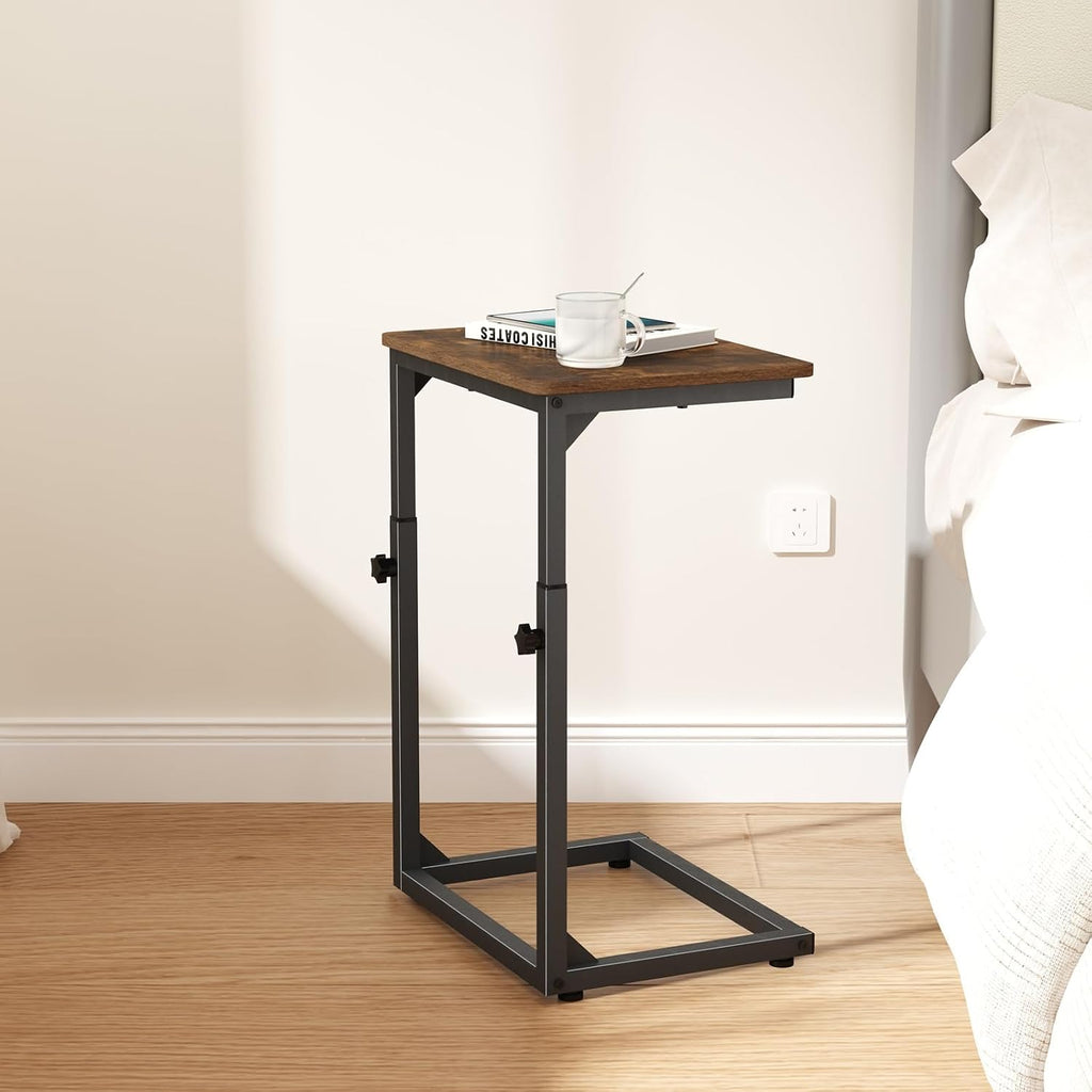 7-Level Adjustable C-Shaped End Table, Small Side Table for Couch, Sofa TV Tray Table for Living Room, Bedroom, Bedside ET-SA-BRW1