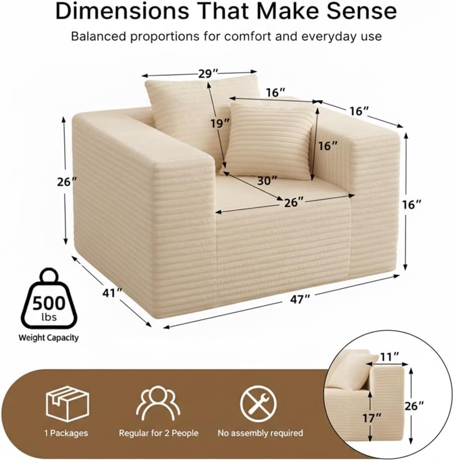 Boneless Sofa Chair Memory Foam Reading Couch with Pillow Floor Lounger No Assembly