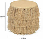 Pemberly Row Contemporary Round End Table, 20 in Wide Natural Rattan and Cane, Handmade Tasseled Finish, Fully Assembled, Living Room or Entryway Accent Furniture