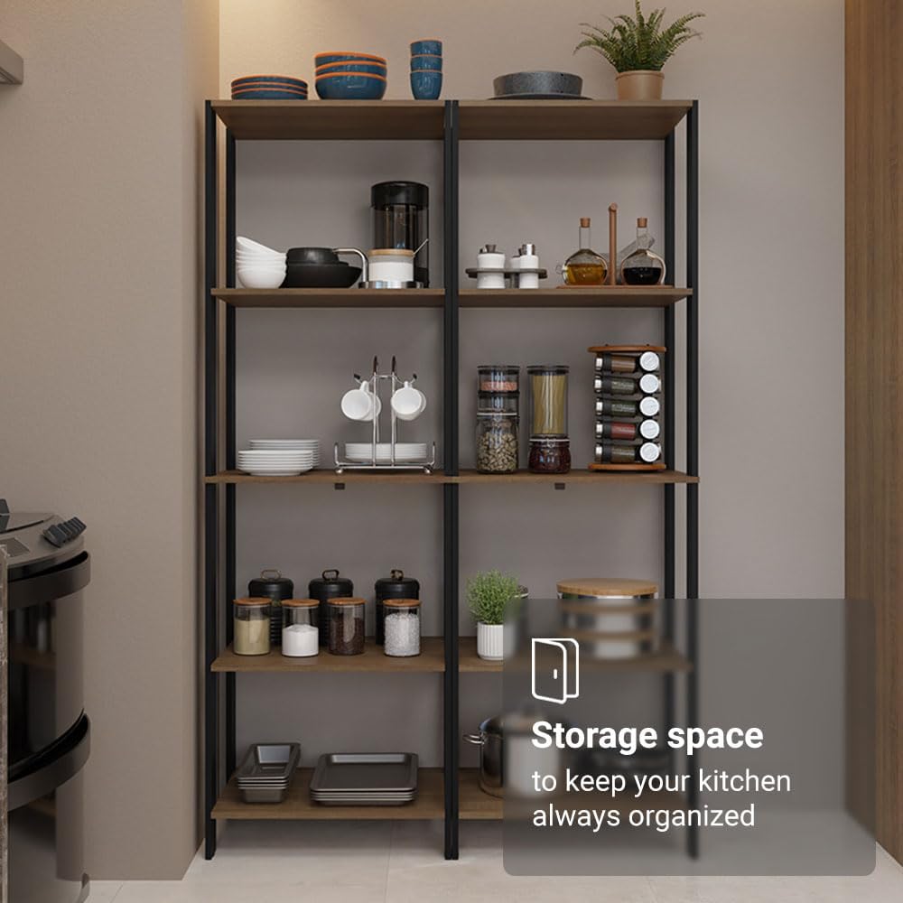 Madesa Kitchen Pantry Storage Rack with 10 Open Shelves 47" L Multiuse Modular Cabinet for Kitchen Organization - Black/Brown