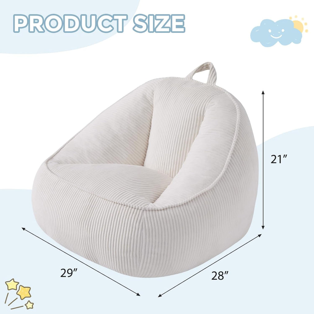 HUGHEAVEN Bean Bag Chairs for Kids, Toddler Bean Bag Chair, Comfy Cozy Reading Chair & Stuffed Toddler Floor Sofa, Soft Beanbag Chairs for Boys and Girls, Lazy Floor Seat for Gaming and Reading, Beige