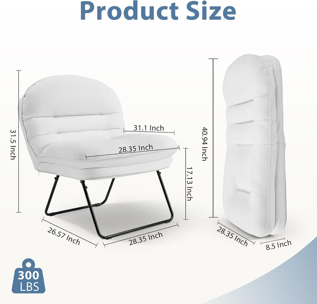 DUMOS Comfy Saucer Chair,PU Leather Foldable Chairs for Bedroom, Living Room, Dorm & Gaming, Small Foldable Fashion Floor Chair with Back Support for Small Spaces Adults, Snow White