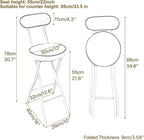 Black Folding Breakfast Kitchen Bar Stool Counter Height High Chair with Backrest Cushioned Padded Footrest(Black,55cm/22inch)
