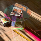 Acrylic Iridescent Side Table Round Clear Coffee End Table Accent Sofa Table for Living Room with Light-Refracting Rainbow Hues Heavy Duty(40 * 40 * 40cm)