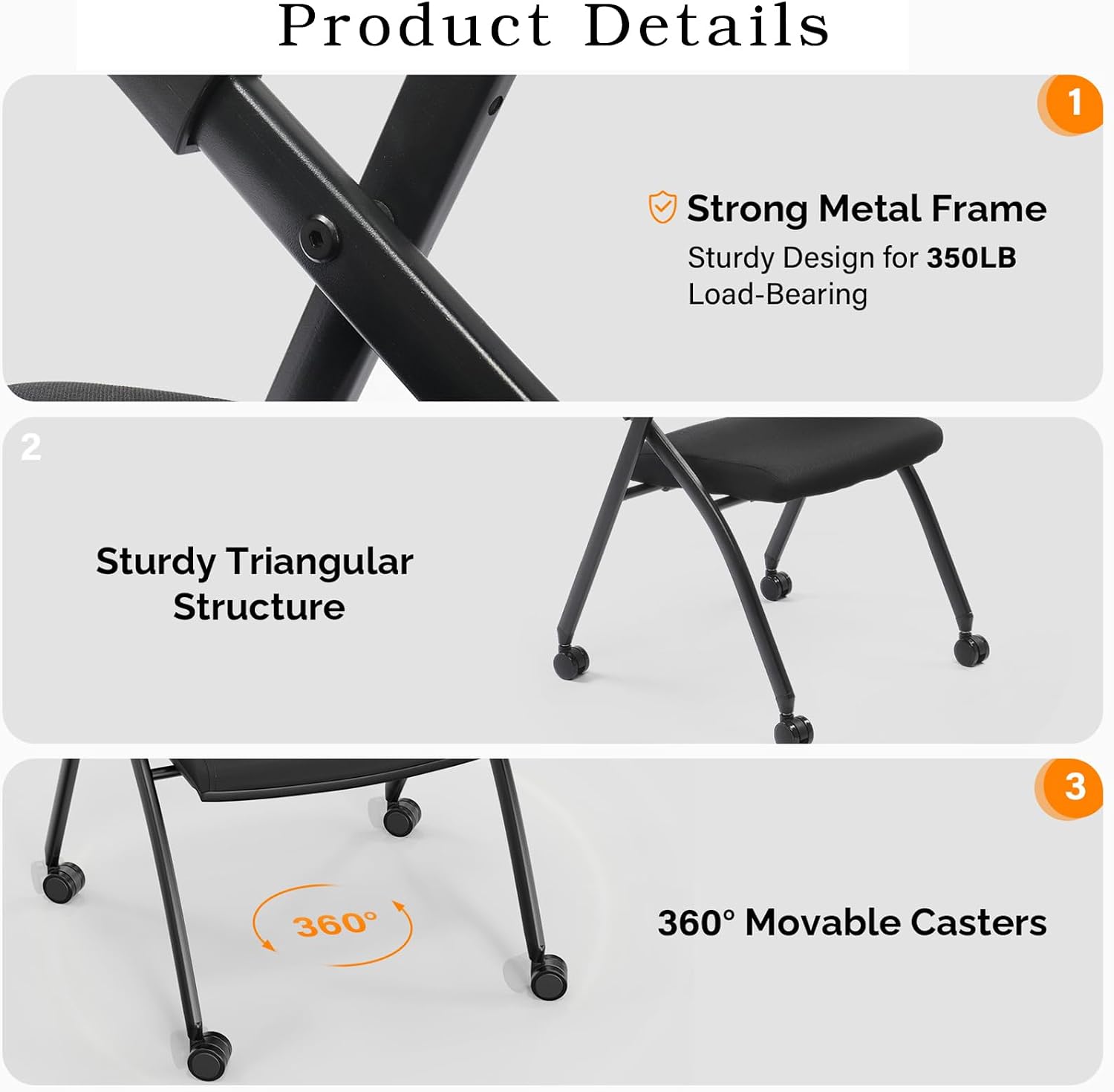 1 Pack Stackable Folding Office Chair with Wheels, Ergonomic Mesh Conference Room Guest Chair Stool for Waiting, Training Rooms, Reception, Events, Capacity 350lbs