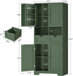 TEENFON Kitchen Pantry Cabinet with Adjustable Shelf, Tall Storage Cabinet with 2 Drawers & 4 Door Shelves, Food Pantry Cabinets, for Kitchen, Dining Room, Living Room, Green