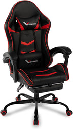 Gaming Chair for Adults, Ergonomic Gamer Chair with Footrest,Pocket Spring Cushion, Computer Office Desk Reclining Chair with Enlarged Metal Base, Linkage Armrests, Lumbar & Headrest Black & Red