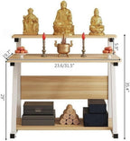 Altar Table with Dual-Tier Design, Compact Home Prayer Table with Storage Shelf for Buddha Statues, Incense, Offering(Brown,Large)