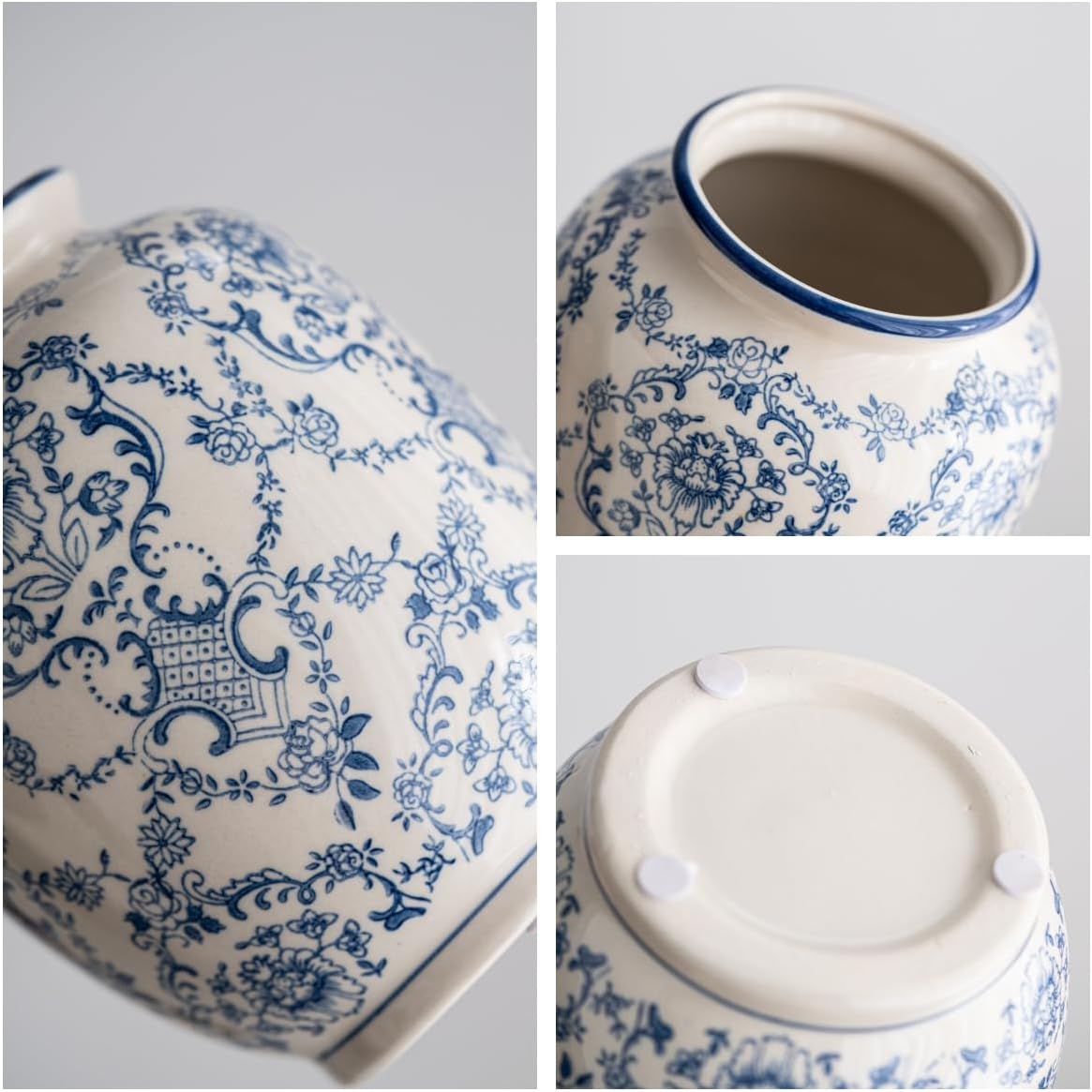 Blue and White Vase, Vintage Blue Ceramic Flower Vessel,Ceramic vases for Home Decor,Vintage Vase for Home Decor, Living Room, Shelf, Office, Rustic Table Centerpiece (Blue and white-01, Small)