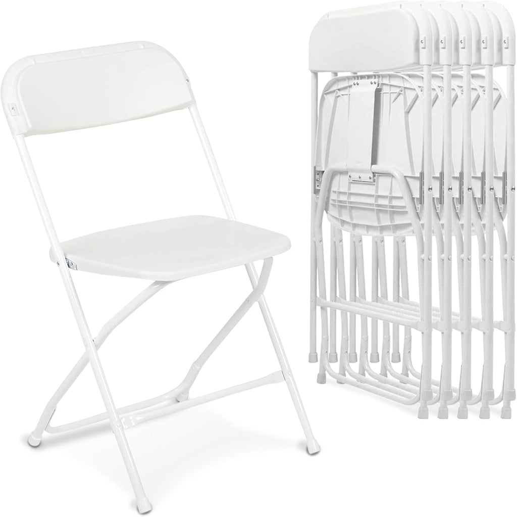 Folding Chairs 6 Pack,Durable Black Folding Chairs, Heavy-Duty Plastic Folding Chairs for Indoor/Outdoor Use - Ideal for Events Parties Extra Seating Solutions 350lbs Capacity (White, 6 Pack)