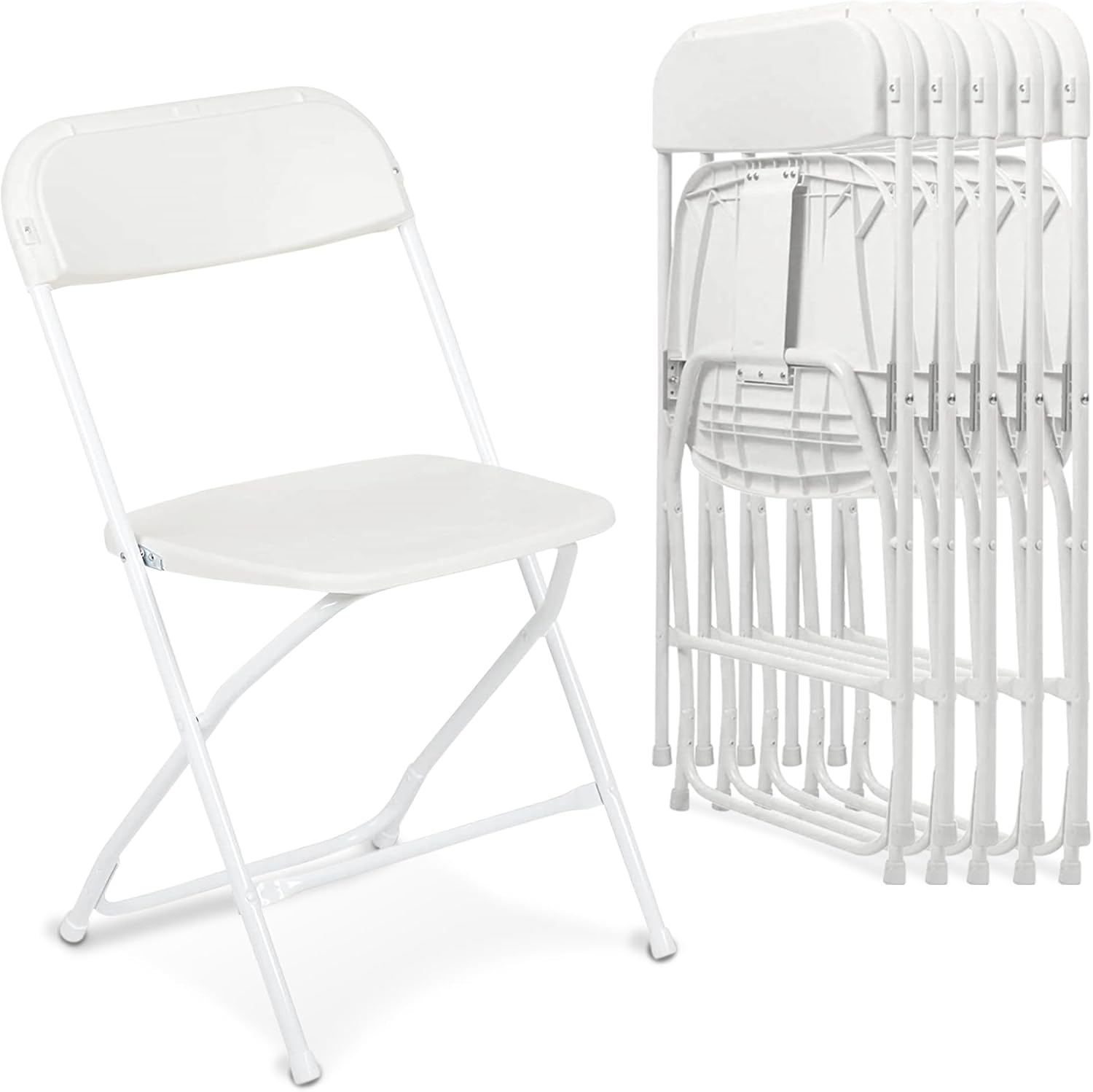 Folding Chairs 6 Pack,Durable Black Folding Chairs, Heavy-Duty Plastic Folding Chairs for Indoor/Outdoor Use - Ideal for Events Parties Extra Seating Solutions 350lbs Capacity (White, 6 Pack)