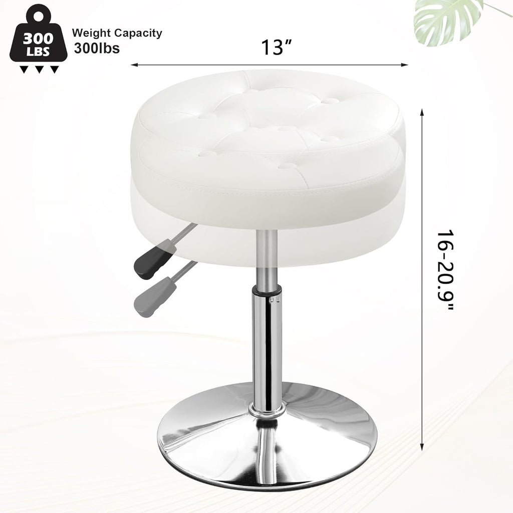 Ottoman Swivel Vanity Stool Chair for Makeup Room Stool for Vanity Chair Height Adjustable Faux Leather White
