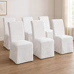 Parsons Dining Chairs Set of 6, Upholstered Slipcovered Dining Room Chairs with Removable Washable Skirt, High Back Kitchen Chairs with Solid Wood Legs, Cream White Linen Fabric