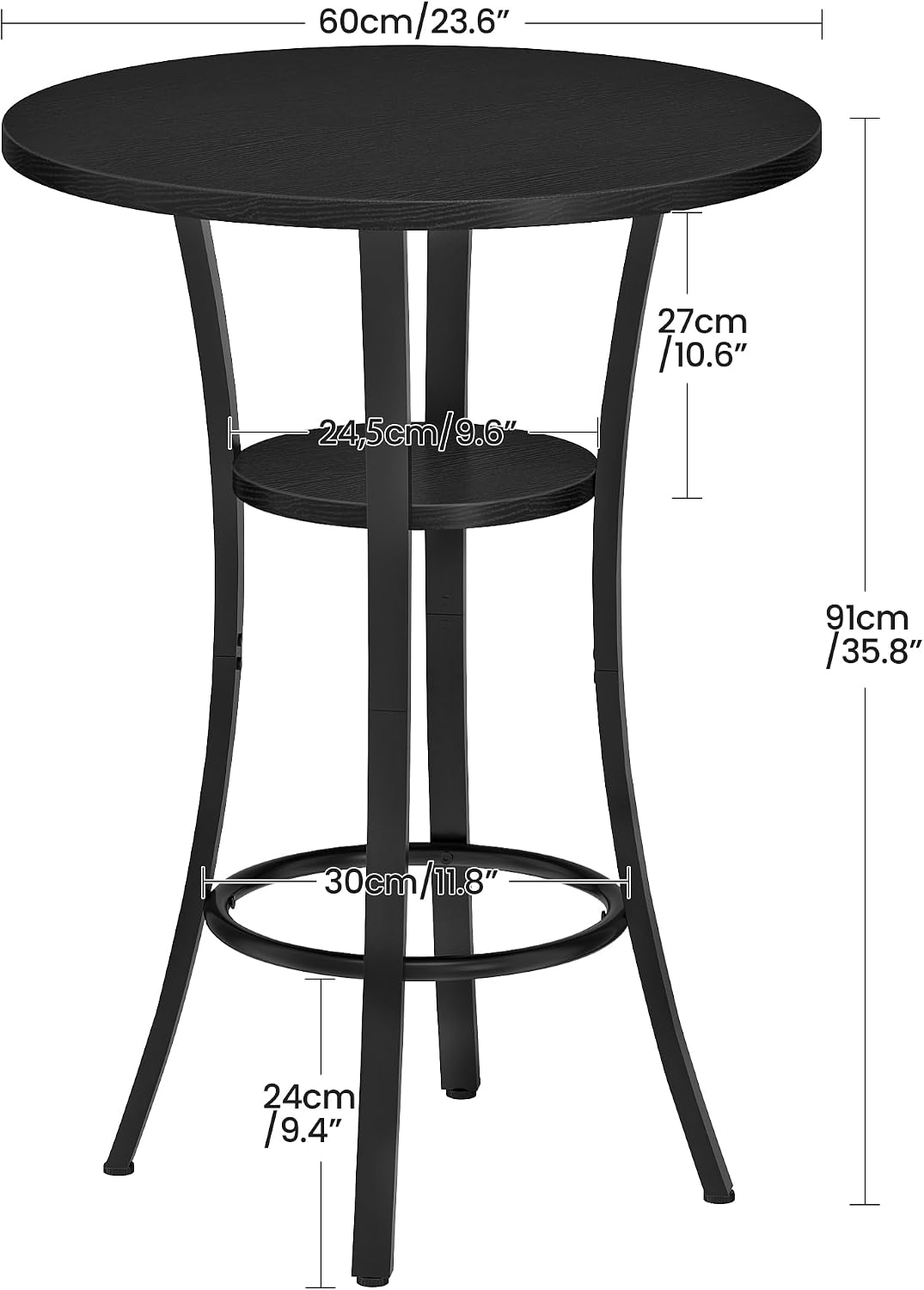 CHOEZON Round Bar Table, 2-Tier High Top & Counter Height Dining Table, Small Kitchen Dining Tables, for Bistro, Pub, Kitchen, Living Room, Black TBT03BB