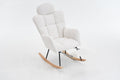 Teddy Fabric Upholstered Rocking Chair with Pillow & Footrest – Modern Accent Armchair with Padded Seat and High Backrest for Nursery, Living Room or Bedroom (Ivory)