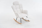 Teddy Fabric Upholstered Rocking Chair with Pillow & Footrest – Modern Accent Armchair with Padded Seat and High Backrest for Nursery, Living Room or Bedroom (Ivory)