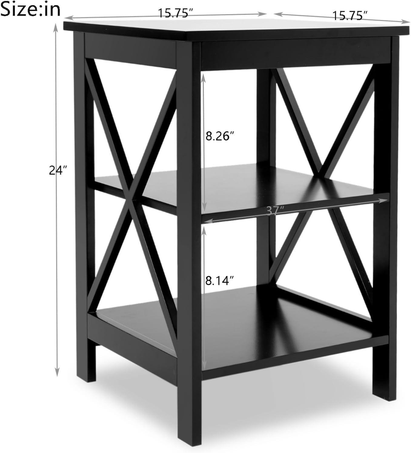 Oxford Small Side Table Black, 15.75W x15.75D x24.02 H Square End Table with UV Lacquered Surface, High-Grade E1 MDF, X-Shaped Legs for Stability, Easy Assembly for Living Room Sofa Side