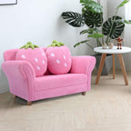 Costzon Kids Couch, Double Seat Pink Children's Sofa with 2 Strawberry Pillows, Toddler Armrest Chair for Bedroom, Living Room, Large Soft for Kids Loveseat for Baby Girls Pets Preschool Gifts