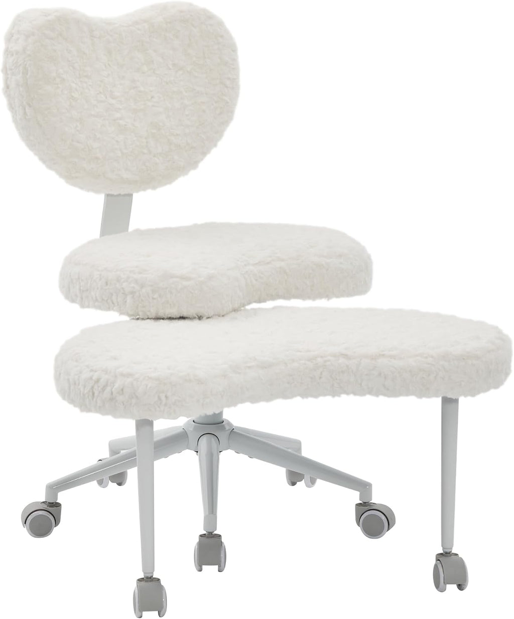 Artificial Rabbit Hair Meditation Chair Plus, Cross Legged Chair with Wheels, ADHD Chair, Criss Cross Desk Chair with Lumbar Support and Adjustable Stool, Flexible Design for Fidgety Sitters, Beige