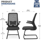 MoNiBloom Office Guest Chair Without Wheels, Executive Reception Chair with Lumbar Support and Sled Base, Mid-Back Mesh Task Chair with Flip-Up Arms for Reception Conference Wait Room, 250 LBS, Black