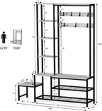 Espelism Hall Tree with Shoe Storage Bench Coat Rack with 7 Hooks Interchangeable 4 Tier Side Storage Shelves Small Cute Side Bench Industrial 5-in-1 Entryway Coat Rack for Hallway Mudroom Bedroom