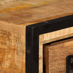 Solid Mango Wood Sideboard Cabinet Rustic Storage Furniture with Unique Grain Patterns and Decorative Inlays for Living Room Dining Area, 25.6 x 11.8 x 27.6 Inches