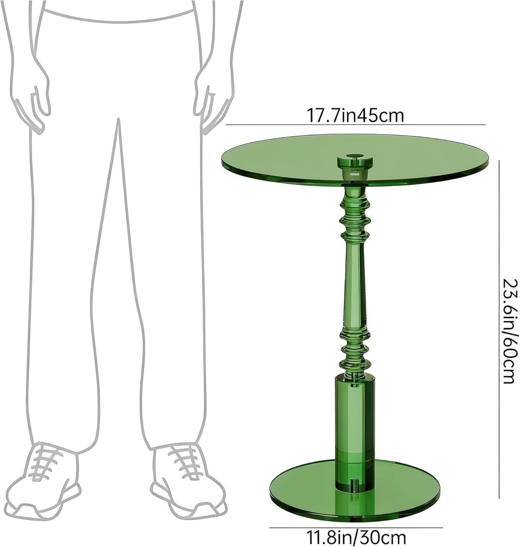 Modern Acrylic Side Table, Round Clear End Table for Living Room,Bedroom Lobby and Office Easy Assembly (Green, Large)