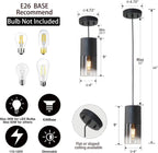 3-Pack Black Pendant Light Fixtures, Adjustable Modern Pendant Lights for Kitchen Island, Industrial Glass Pendant Lights for Dining Table Hallway Bedroom Living Room