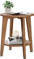 Simple Trending Round Side Table, Small End Table, Nightstand Bedside Table with Tapered Legs, for Living Room, Rustic Walnut