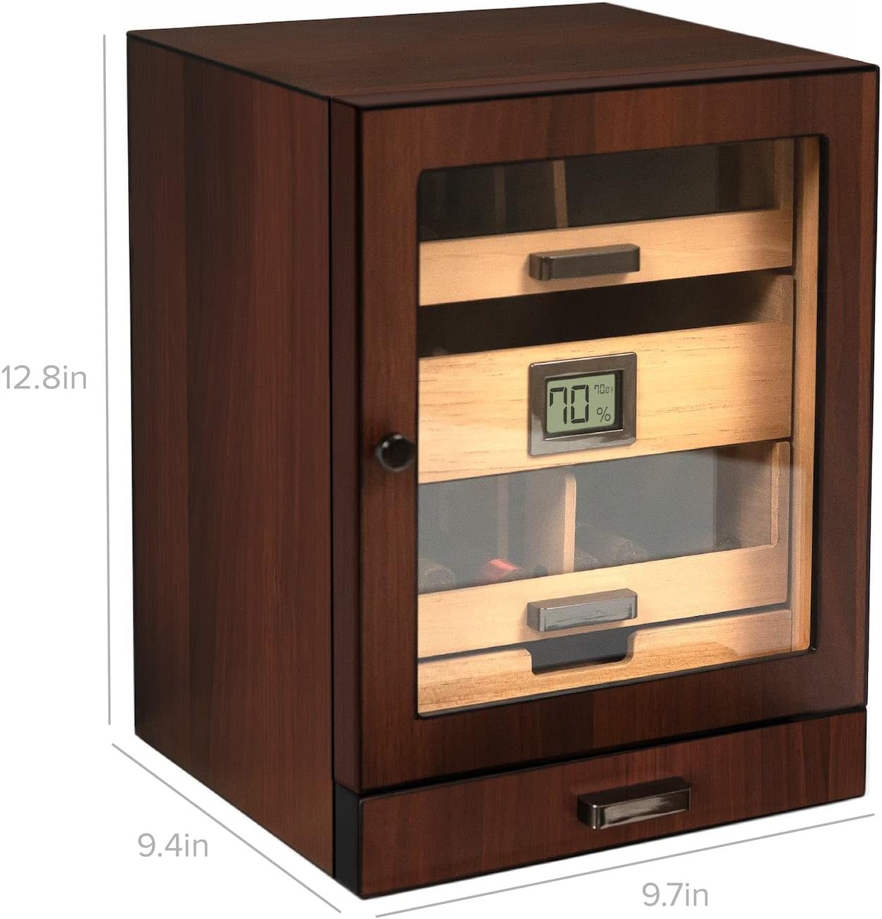 CASE ELEGANCE Monogrammed Luca Cabinet Humidor with Thick Cedar, Easy humidification System, Accurate Digital Hygrometer - Brown