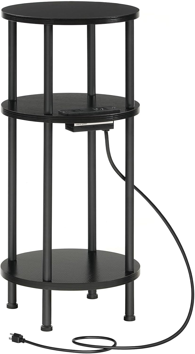 HOOBRO Side Table and Round Side Table Bundle, Round End Accent Table with Sturdy Metal Pedestal, 3-Tier Compact Sofa End Table with Charging Station, BB95BZ01-BB219UBZ01