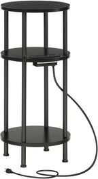 HOOBRO Side Table and Round Side Table Bundle, Round End Accent Table with Sturdy Metal Pedestal, 3-Tier Compact Sofa End Table with Charging Station, BB95BZ01-BB219UBZ01