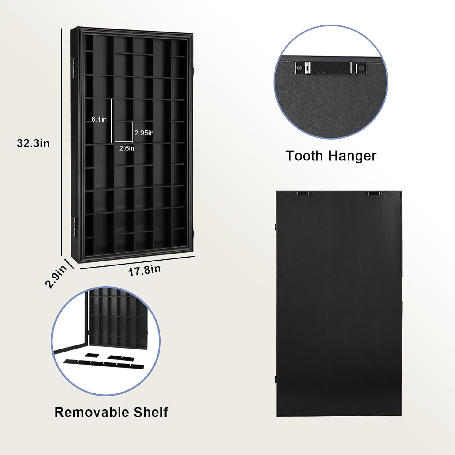 Shot Glass Display Case 17"x32" 52 Slots, Lockable Wooden Wall Mounted Shadow Box Cabinet with UV Protection Acrylic Door, Removable Shelves Shot Glass Storage Organizer for Collectibles