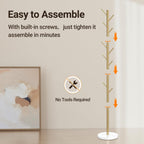 ELYKEN Coat Rack Freestanding with Natural Marble Base, Metal Coat Rack Stand with 10 Hooks, 3 Adjustable Size Coat Tree for Bags, Clothes, and Hats for Entryway, Bedroom, Hallway, Office, Gold