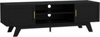 ChooChoo 59.5" Fluted TV Stands for 65 Inch TV, Mid Century Modern Entertainment Center with Storage and Adjustable Shelf, Long TV Console Media Table for Living Room, Bedroom, Black