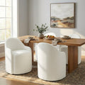 KISLOT Upholstered Dining Chairs with Casters, No Assembly Modern Dining Room Chairs Accent Vanity Chair with 5 Wheels & Round Backrest for Bedroom, Living Room, Dressing, Linen Fabric, Set of 4