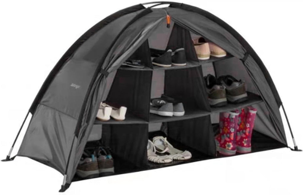 Shoe Tent for Camping Foldable Camping Organizer 9 Compartment Tent Organizer with Storage Bag Arched Zipper Closure Storage Accessories