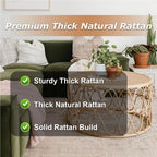 Natural Thick Rattan Coffee Table, Hand-Woven Living Room Furniture, Sturdy Side Table with Rounded Edge, Round Center Table for Living Room, Bedroom, Balcony(Brown,Large)
