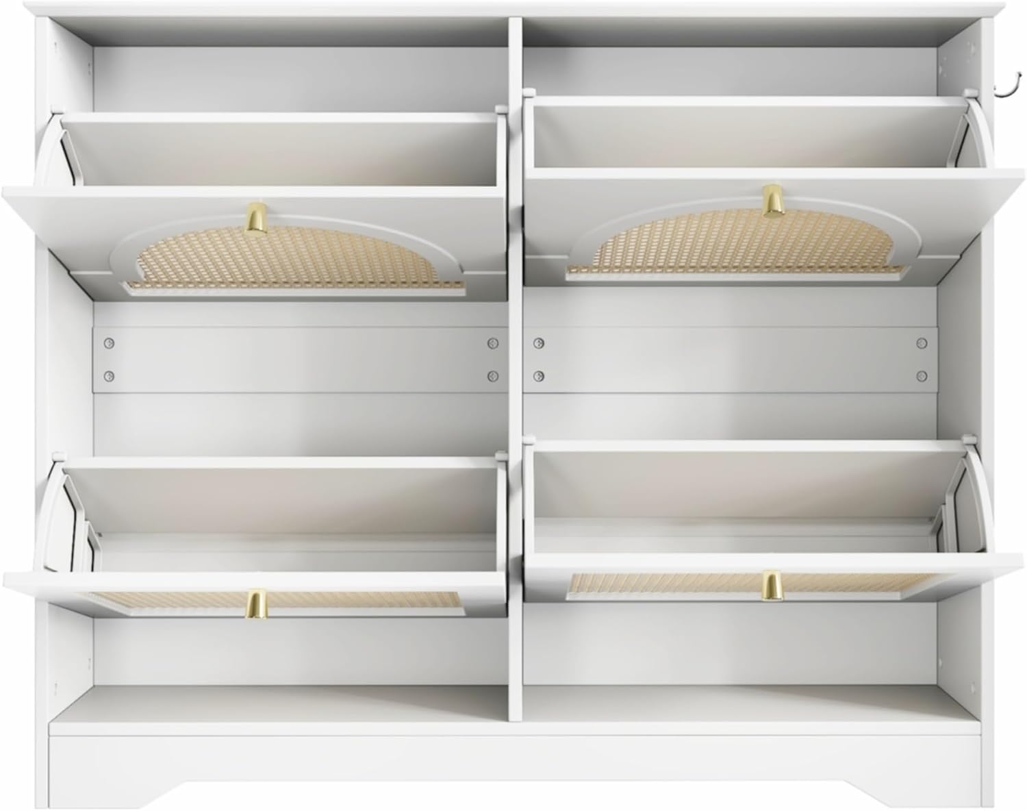 Freestanding Shoe Rack, Tipping Bucket Shoe Cabinet with 4 Flip Drawers, Elegant Entryway Shoe Organizer with 4 Rattan Doors,for Kitchen Home
