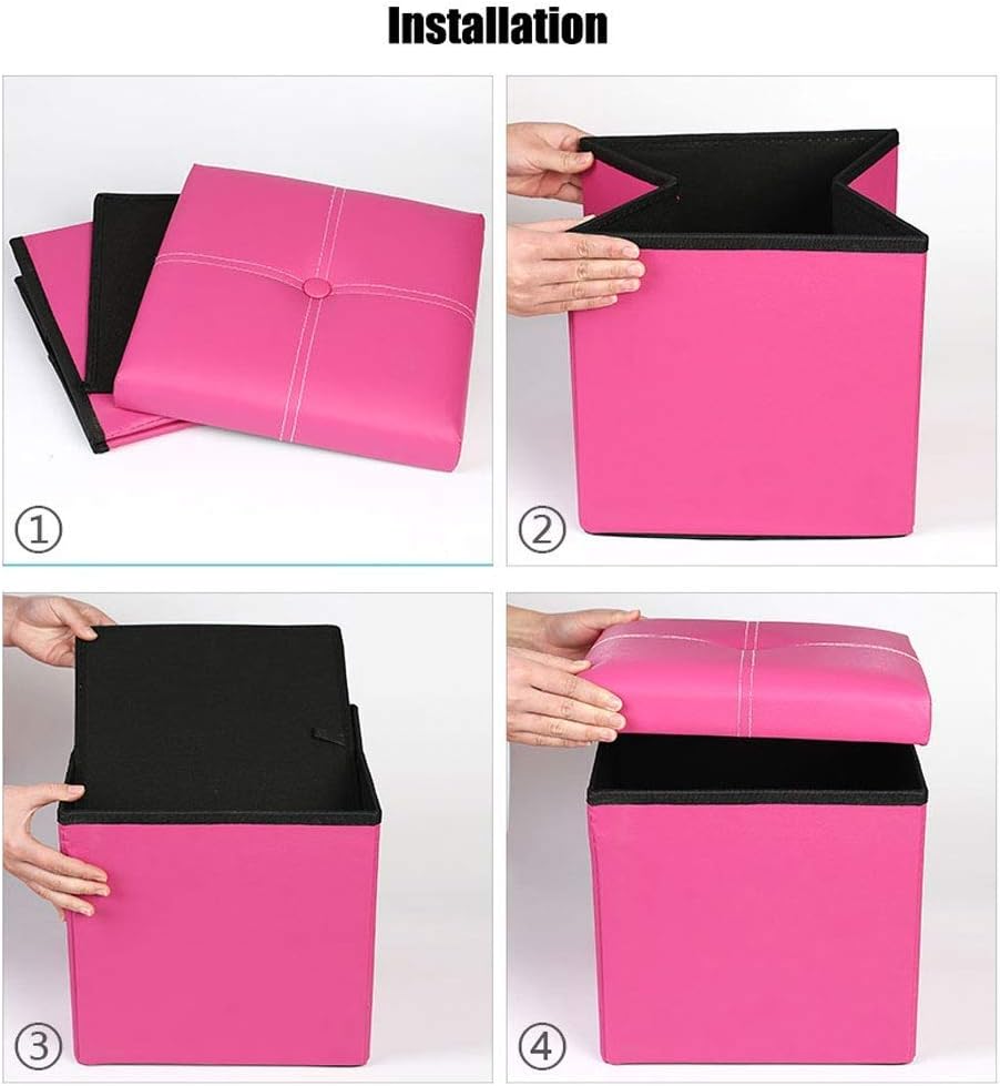Storage Stool Footstool PU Padded Seat n Chair Storage Toy Shoes Home Footrest Footstool Comfortable and (Color : Pink)
