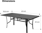 Trevero 7 Pieces Outdoor Dining Table 63"x36", Rectangle Patio Dining Table and Chairs with Stable Metal Frame for Garden, Backyard and Porch, Umbrella Hole Design, Suitable for 6 People