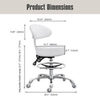 Grace&Grace Drafting Chair Big Cushion Rolling Stool with Back, Tall Shop Stool Rolling Chair with Footrest for Studio, Workshop, Classroom, Lab, Counter, Home Office (White)
