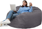 DUMOS 4FT Bean Bag Chair Beanbag for Adults and Kids Oversized Lazy Sofa Living Room Furniture with Removable Washable Cover Giant Comfy Gaming Chair Round Couch for Bedroom Dorm, Dark Grey