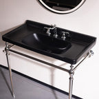 36'' Console Bathroom Sink, Freestanding Console Sink With Stainless Brushed Chrome Legs, Modern Bathroom Vanity with 3 Tap Holes, Black with Silver